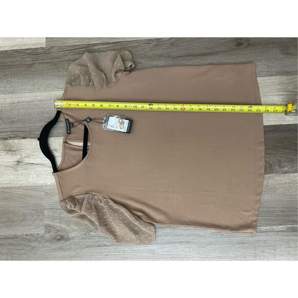 Adrianna Papell NWT Daisy Mesh Short Sleeve Cocoa Blouse, Sz Medium, MP $69 - Picture 8 of 11